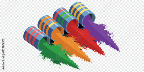 Paint Cans Spilling Colorful Splashes Isolated on Transparent Background Creative Art Concept