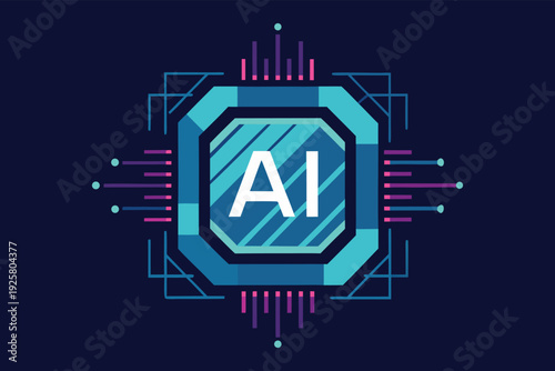 Futuristic AI artificial intelligence processor chip illustration, symbolizing advanced technology, digital innovation, and future computing for machine learning and neural networks