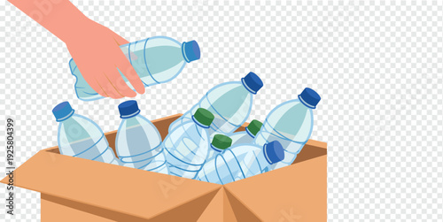 Person Recycling Plastic Bottles Isolated on Transparent Background Eco Friendly Living Concept
