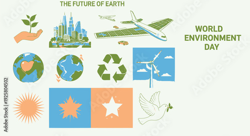 Environmental icons vector set. Includes eco-friendly symbols, World Environment Day, and earth protection. Created in colorful style with green and blue palette.