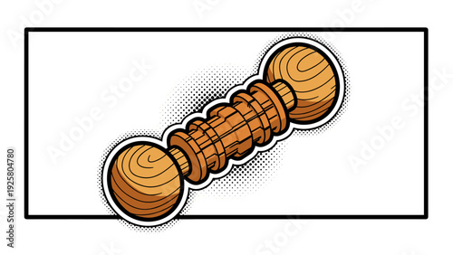 Wooden body massager in vintage comic style with halftone pattern