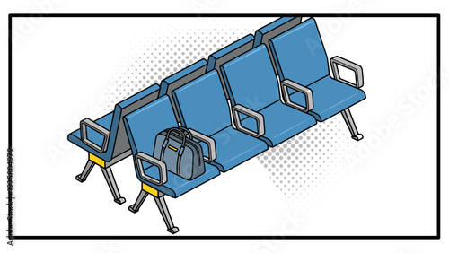Isometric airport seating with backpack on chair