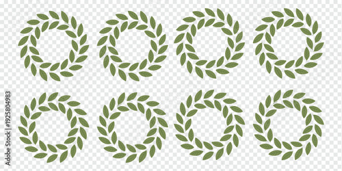 Green Laurel Wreaths Isolated on Transparent Background Award and Honor Concept