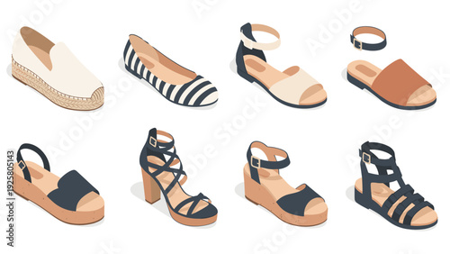 Variety of stylish isometric women's shoes in neutral tones