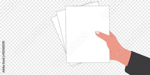 Hand Holding Blank White Papers Isolated on Transparent Background Business Documentation Concept