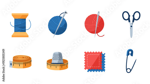 Collection of sewing tools and accessories for tailoring and crafting projects