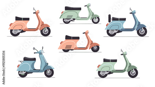 Retro scooter collection in flat style – classic vintage moped designs