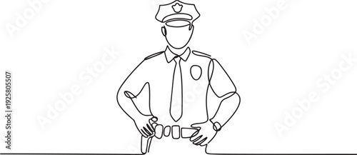 One continuous line drawing of Police profession on duty vector design illustration. Police profession design concept in simple linear style. one line art icon drawing vector