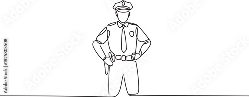 One continuous line drawing of Police profession on duty vector design illustration. Police profession design concept in simple linear style. one line art icon drawing vector