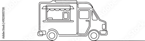 One continuous line drawing of Food and drink truck vector illustration. Food and drink themes design concept in simple linear style. one line art icon drawing vector