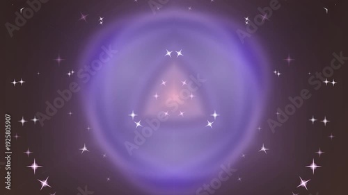 Abstract Purple Kaleidoscope Background with Glowing Stars and Sparkles