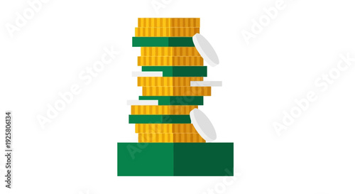Falling coins stack on green base