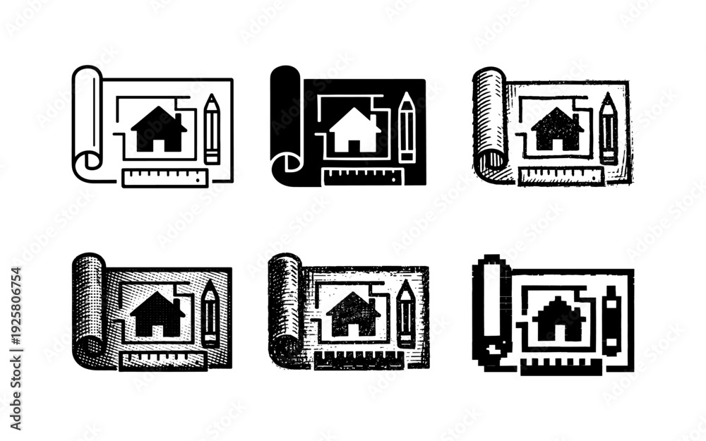 Obraz premium Architectural blueprint with house icon, ruler, and pencil, representing design and planning