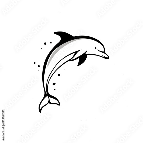 Dolphin. Dolphin simple black and white line art vector logo