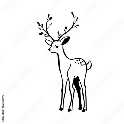 Fallow deer. Fallow deer simple black and white line art vector logo