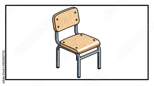 Modern wooden chair isometric design with metal frame for furniture concepts
