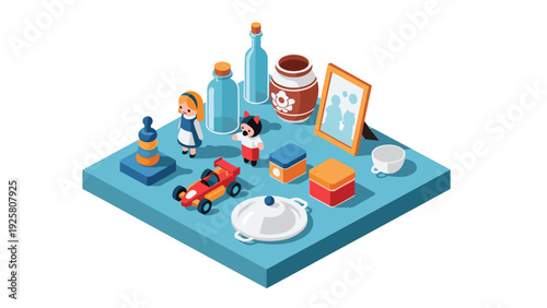 Isometric childhood memories: toys, games, and nostalgia in a vintage display