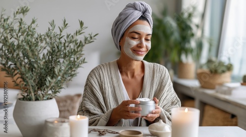 Wallpaper Mural Woman Applying Facial Mask During Relaxing Home Spa Routine Torontodigital.ca