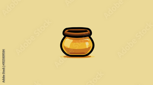 Digital illustration of a cartoon honey jar with a brown lid and shadow beneath