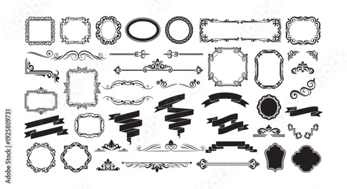 Vintage Ornamental Frames and Decorative Ribbon Banner Vector Set