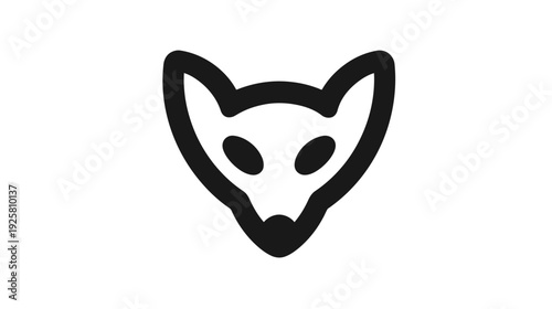 A minimalist illustration of an animal head, with thick black outlines and oval-shaped eyes