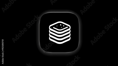 A white stack of square food items within a rounded square on a dark background