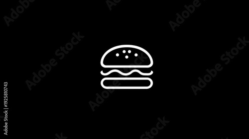 A white line art representation of a hamburger against a stark black background