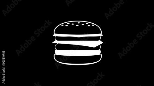 A simple, white-outlined illustration of a layered burger, with a black background