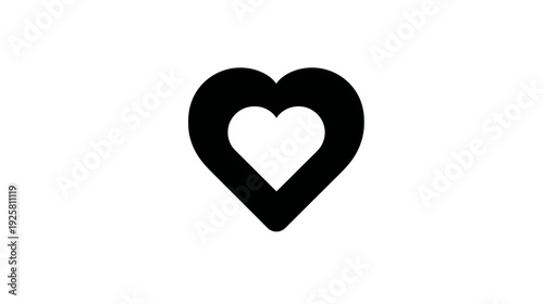 Black heart shape within a heart shape, placed centrally on a white background