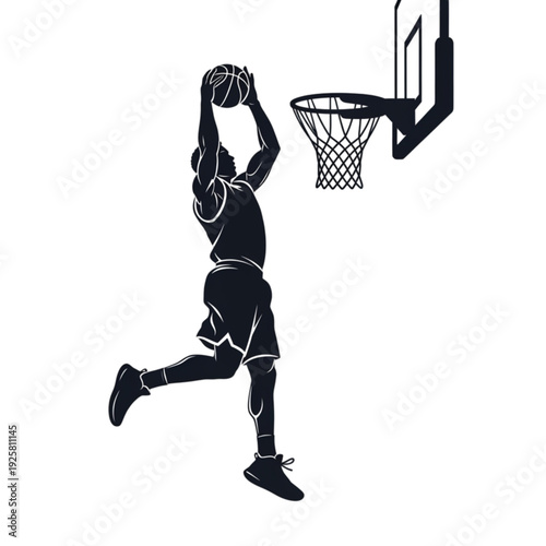Man playing basketball in mid air isolated on transparent background.