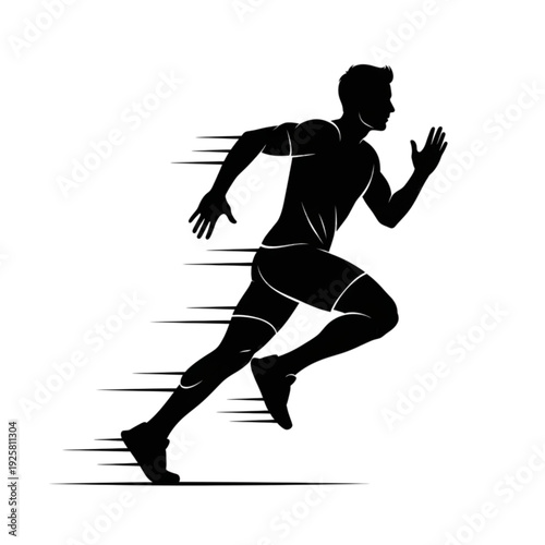 Man Running in Motion Silhouette Fast isolated on transparent background.