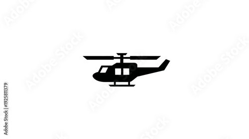A black silhouette of a helicopter with two rotor blades, windows, and a tail fin