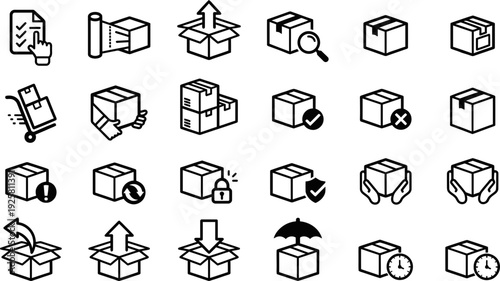 Set of 20 Minimalist Black and White Vector Gift Box Icons Pack for E-Commerce and Holiday Designs