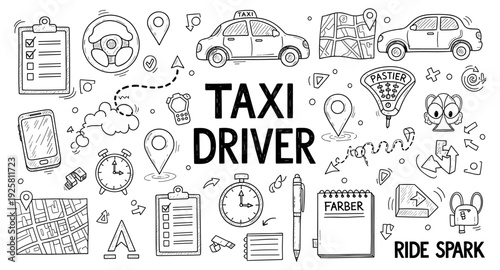 Taxi driver icons and symbols for ride sharing and transportation services