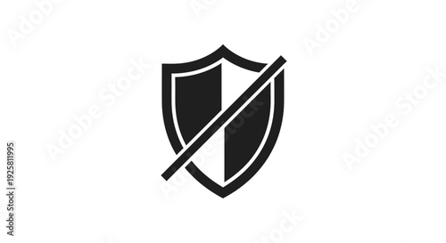 Shield Icon With Crossed Diagonal Line Depicting Vulnerability And Defenselessness