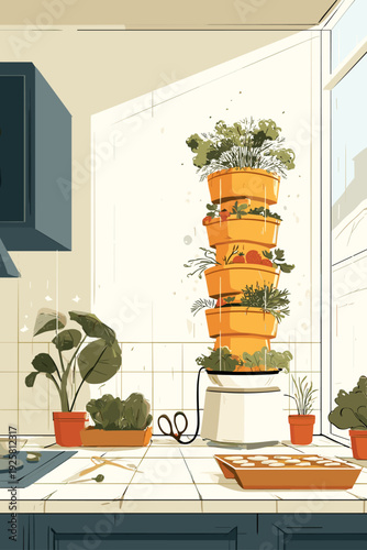 Modern Indoor Hydroponic Tower Garden Setup