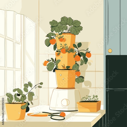 Modern Indoor Hydroponic Tower Garden Setup