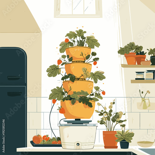 Modern Indoor Hydroponic Tower Garden Setup