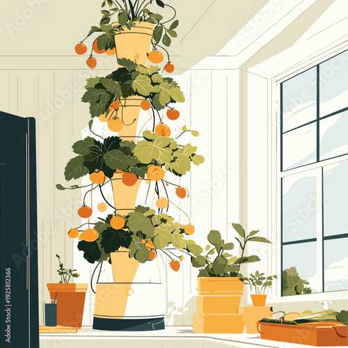 Modern Indoor Hydroponic Tower Garden Setup