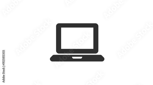 Black computer icon, depicting a laptop with a blank screen on a white background