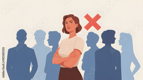 Woman standing out from the crowd.