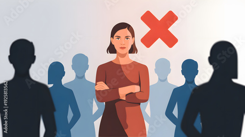 Woman standing out from the crowd.