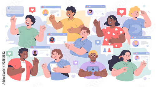 Diverse people using social media.