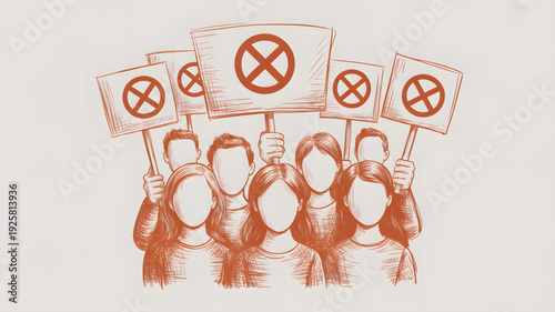 Protesters holding signs with symbols.