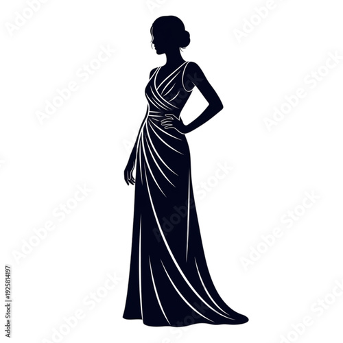 Silhouette of woman in evening dress isolated on transparent background.