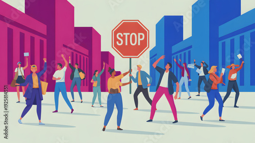 Diverse group of people protesting together.