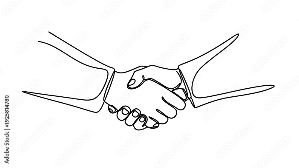 Fototapeta premium Two people shaking hands in continuous line drawing