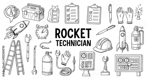 Rocket technician's tools and equipment for space exploration and engineering tasks