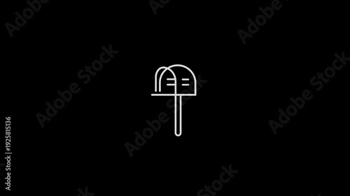 A simple illustration of a white outline of a mailbox on a black background