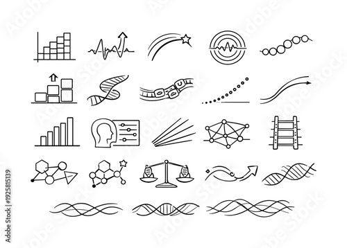 Line vector icons of improvement-oriented gene modulation: ability-lift grids, performance-signal stems, enhanced-trait arcs,